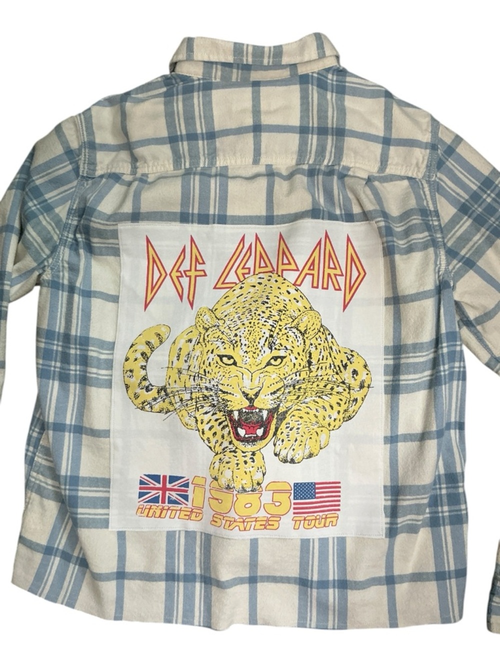 Def Leppard Upcycled Band T Shirt Flannel Top Festival Boho